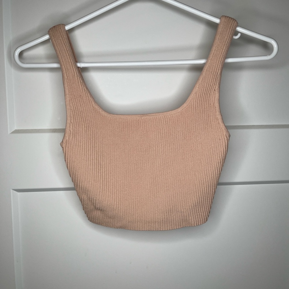 Babaton Beige Ribbed Tank Top